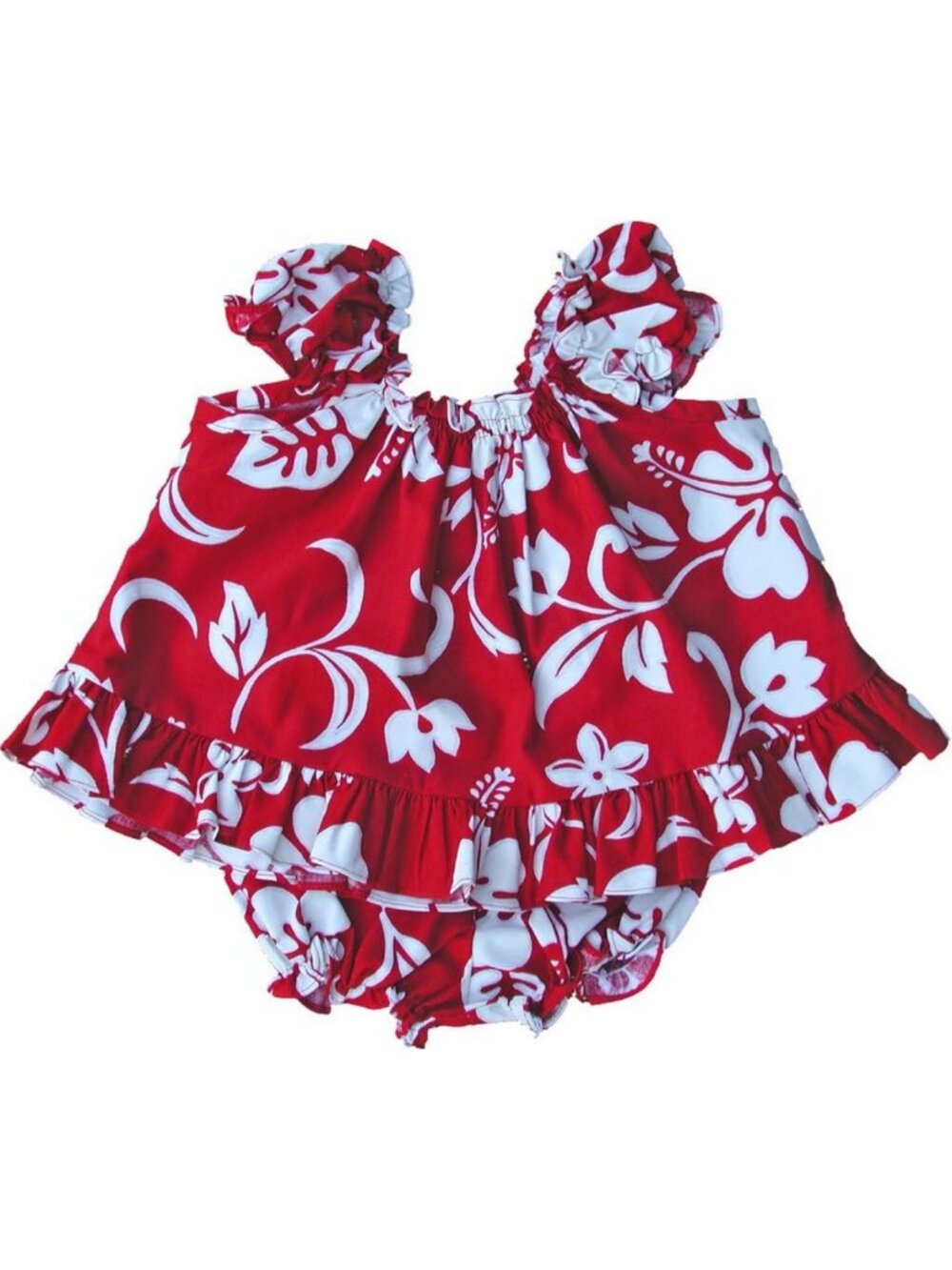 Adorable Baby Girl's Hawaiian 2-Piece Dress Set with Puff Sleeves & Hibiscus
